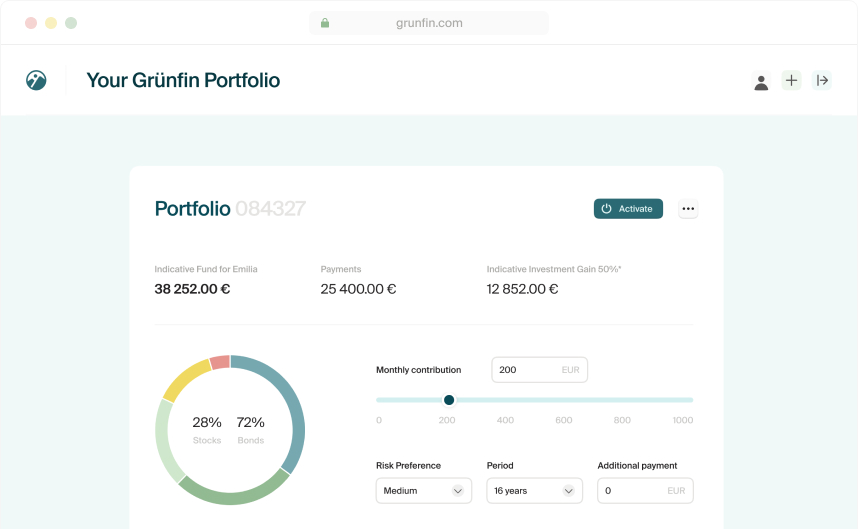 A screenshot of Grünfin’s portfolio view